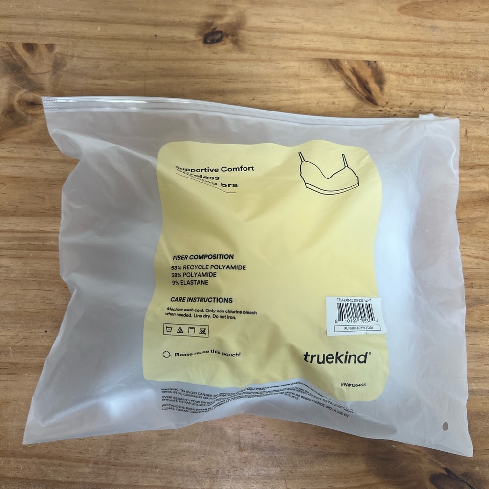 New! Truekind Wireless Shaping Bra 2XL White with Adjustable clasps in back